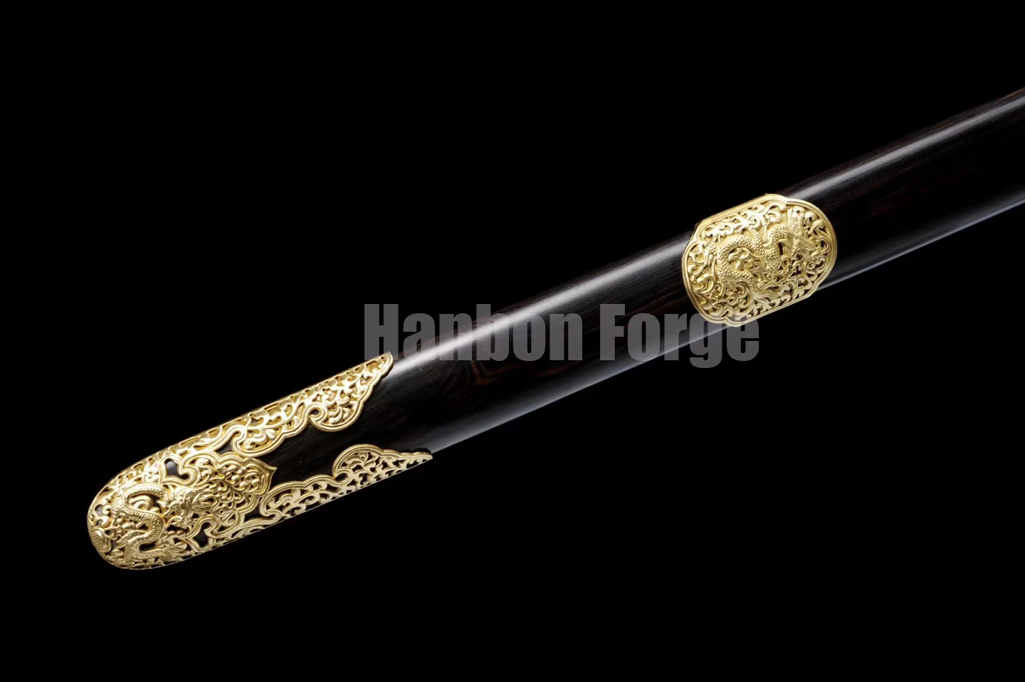 

Chinese Dragon Sword Jian Damascus Folded Pattern Steel Blade Brass Mountings
