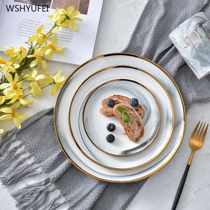 Прямая поставка Простой Мраморный Узор керамическая Западная тарелка из