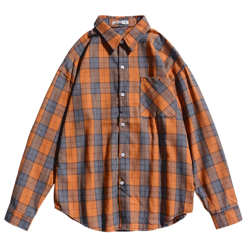 

Korean Style Men Plaid Shirts 2023 Autumn New Tide Loose Long Sleeve Mens Shirt Casual Couple Clothes Oversized Shirt Koszula