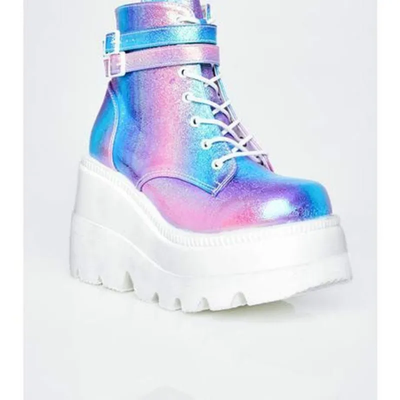

2020 New Winter Women Platform Boots Fashion Thick Bottom Ankle Boots Wedges Shoes Woman Lace Up Buckle Ankle Boots Botas Mujer