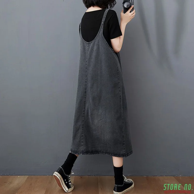 

Plus Size Denim Dress Women Sleeveless Suspenders Cowboy Dress Casual Big Pocket Jean A-Line Dress Maxi Baggy Vintage Dresses