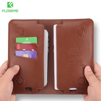 universal 7 inch magnetic folding wallet case for iphone 12 11 xiaomi card slots retro flip cover plain color holster phone bag