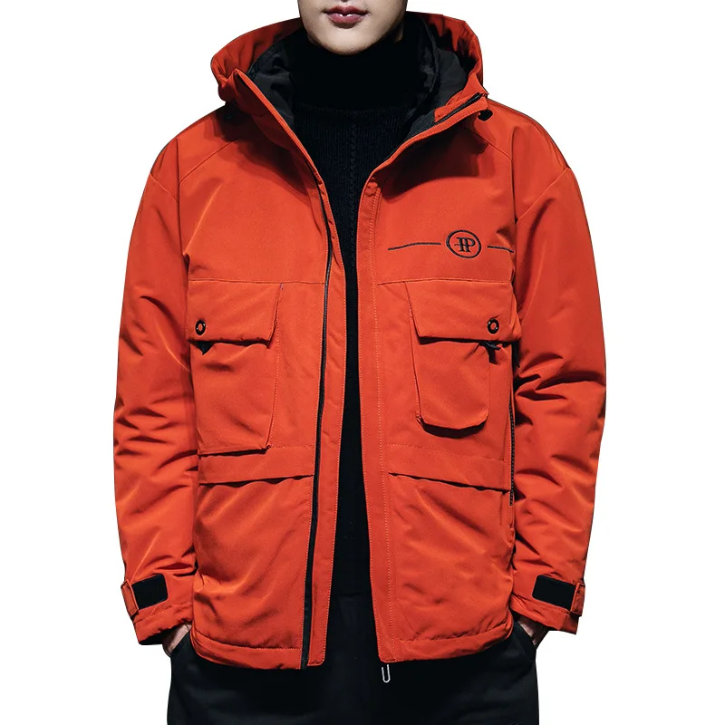 Мужская зимняя куртка новая ветрозащитная теплая трендовая короткая с карманами