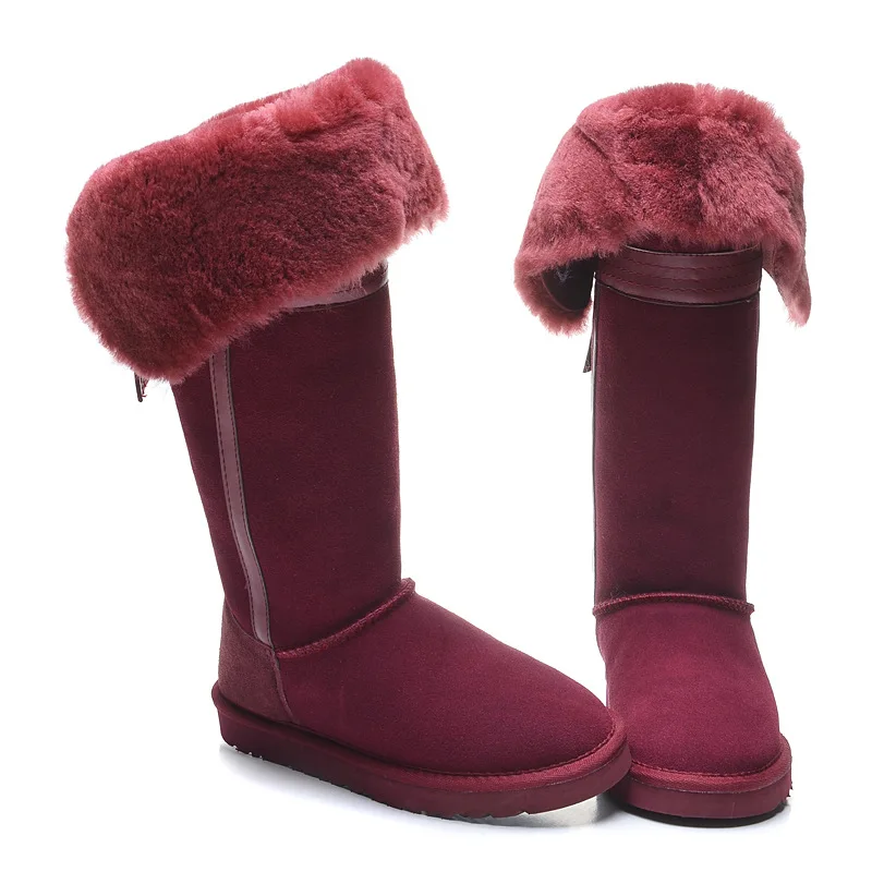 Wine red Зимние сапоги из натуральной овечьей кожи наивысшего качества; сапоги на натуральном меху; женские зимние сапоги; женские высокие сапоги; теплая зимняя обувь - Цвет: Wine red