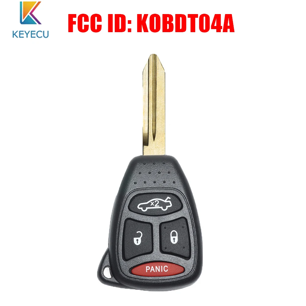 KEYECU Remote Key Fob 4 Buttons for Chrysler 200 300 Sebring PT Cruiser Dodge Avenger Durango FCC ID: KOBDT04A