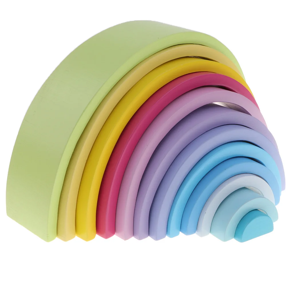 

Baby Toddler Montessori Toys - Wooden 12 Macaron Colors Rainbow Stacker Tunnel Stacking Game for Kids