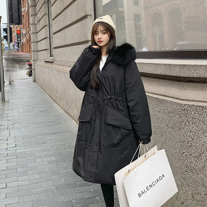 2021 New Winter Women Fur Collar Parkas Jacket Fashion Hooded Thicken Warm Padded Coat Female Cotton Loose Outerwear Jackets