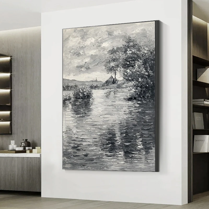 Ручная роспись маслом абстрактная черно-белая береза лес настенное украшение