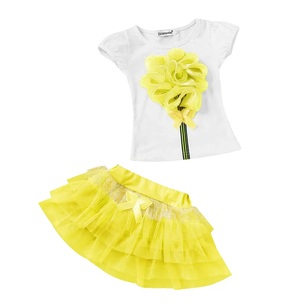 Летние комплекты одежды для девочек Детская футболка с лебедем и сетчатая юбка