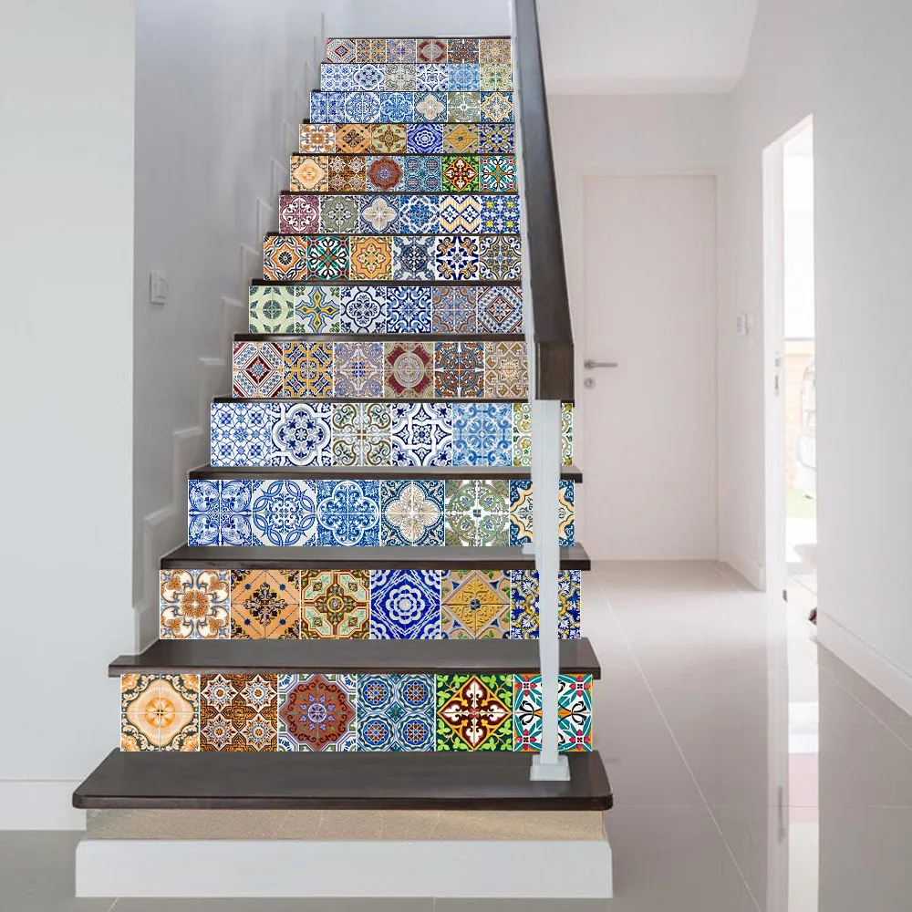 

13pcs/set Retro Old Style Stairs Stickers Home Decor Villa Stairs Art Mural Removable Peel & Stick Waterpoof PVC Wall Sticker