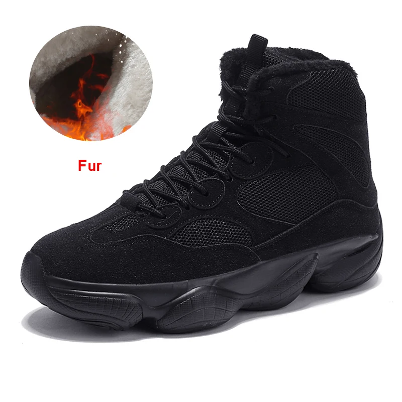 Black Fur RHINE/модель года; зимние мужские теплые ботинки; модная удобная обувь; Chaussure; Повседневная обувь для мужчин; мужские кроссовки; размеры 39-44 - Цвет: Black Fur