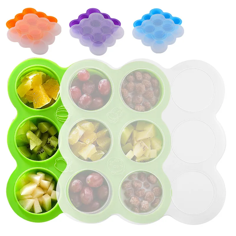 

9 Hhole Silicone Infant Children's Supplementary Food Fresh-Keeping Storage Box Ice Lattice Mold With Cover