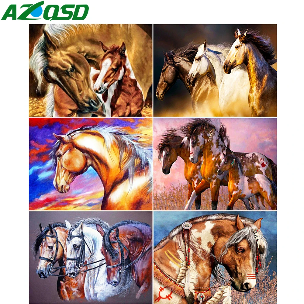 

AZQSD Diamond Painting Horse Mosaic Picture Of Rhinestones Decor For Home Diamond Embroidery Sale Animal Handmade Craft