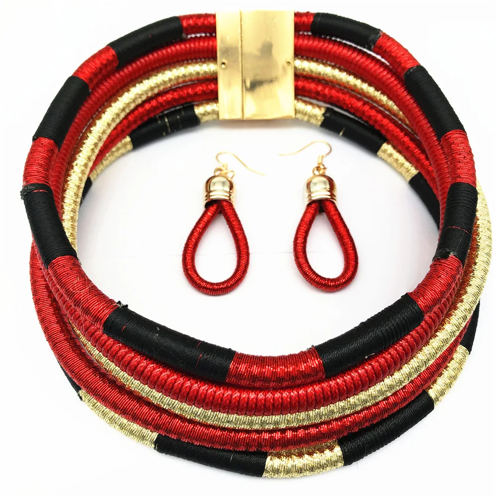 Red set Liffly, Брендовое ожерелье, серьги, многослойное плетенное ювелирное изделие, колье, ожерелье для невесты, свадебные африканские бусы, ювелирный набор для женщин - Окраска металла: Red set