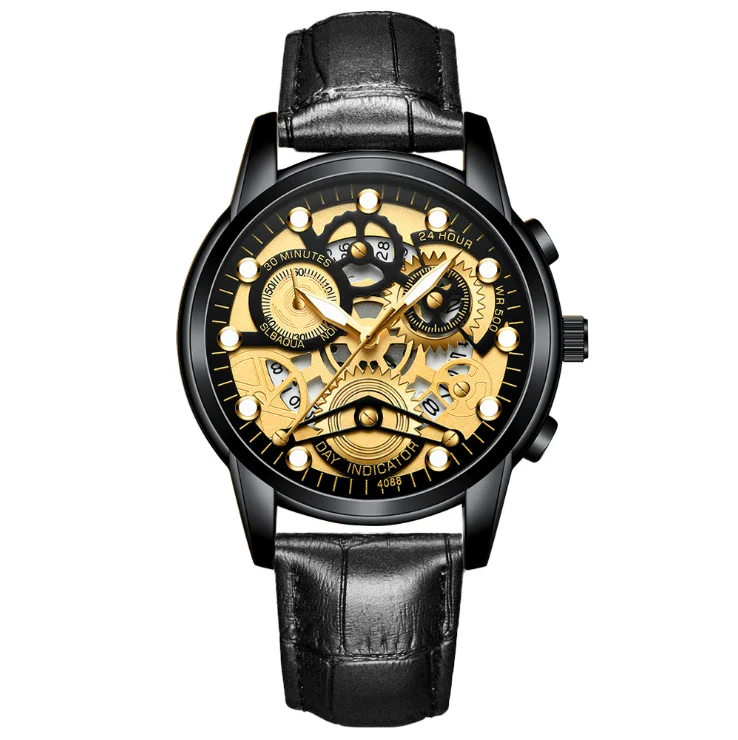 

FNGEEN New Fashion Men Watches 3D Hollow Stainless Steel Top Brand Luxury Sports Chronograph Quartz Watch Men Relogio Masculino