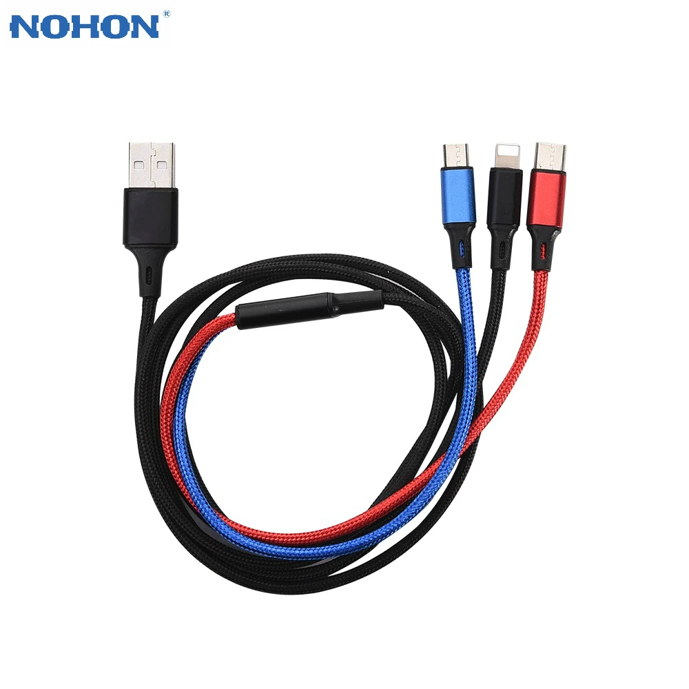 NOHON 3 в 1 USB кабель для iPhone XS Max XR Lightning Кабель для мобильного телефона Micro usb type C зарядный кабель для Xiaomi зарядное устройство Шнур