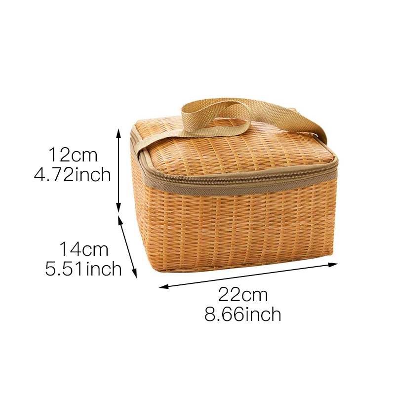 

Waterproof Imitation Rattan Lunch Bags Portable Thermal Cooler Insulated Shockproof Outdoor Picnic Container Thicken Lunch Tote