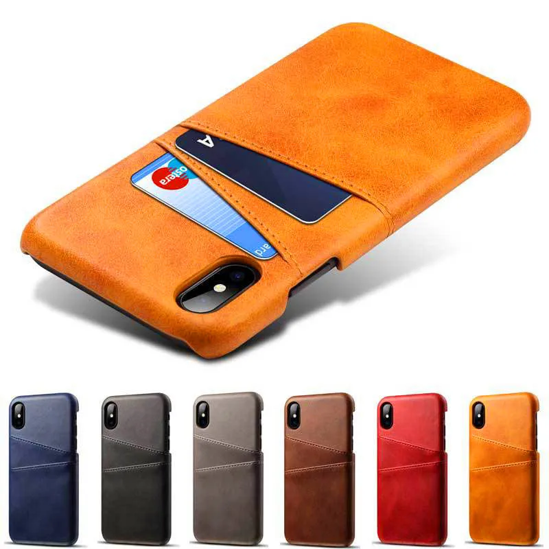 

uitable forIphone 11promax8plus leather mobile phone shell anti-fall half pack hard shell double card slot simple retro fashion