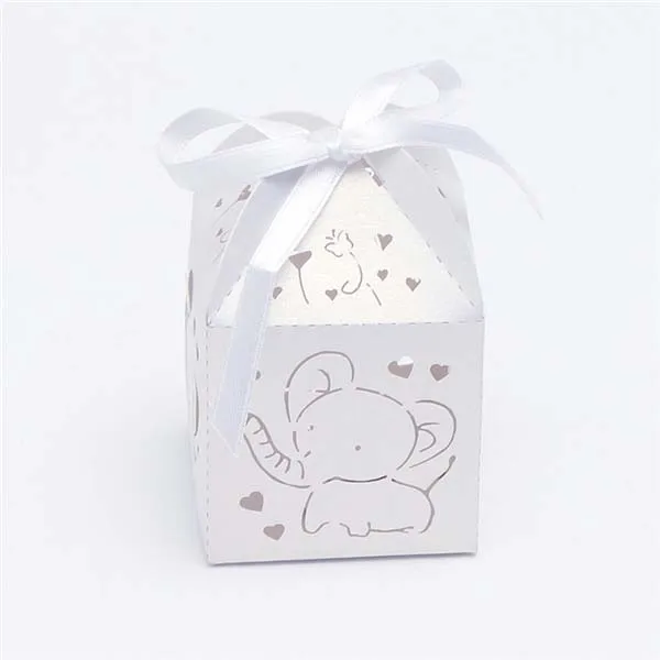 white 10 шт. милые животные слон конфеты коробка с лазерной обработкой Baby Shower украшения Подарочная коробка на день рождения вечерние украшения Дети - Цвет: white