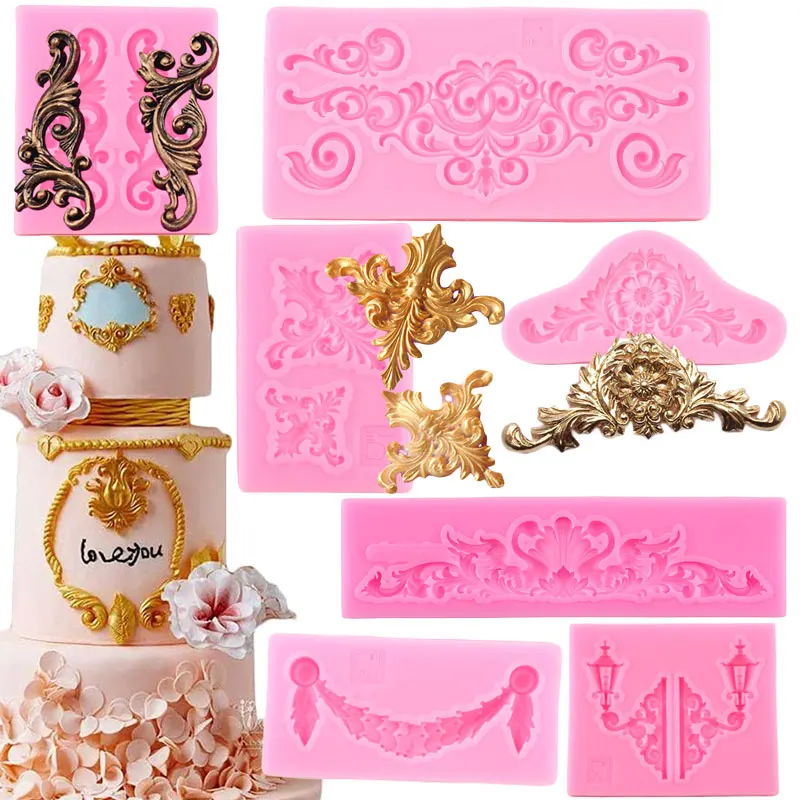 

3D рельефная силиконовая форма в стиле барокко для выпечки, инструменты для украшения тортов, форма для помадки, шоколада, конфет, фоторамка