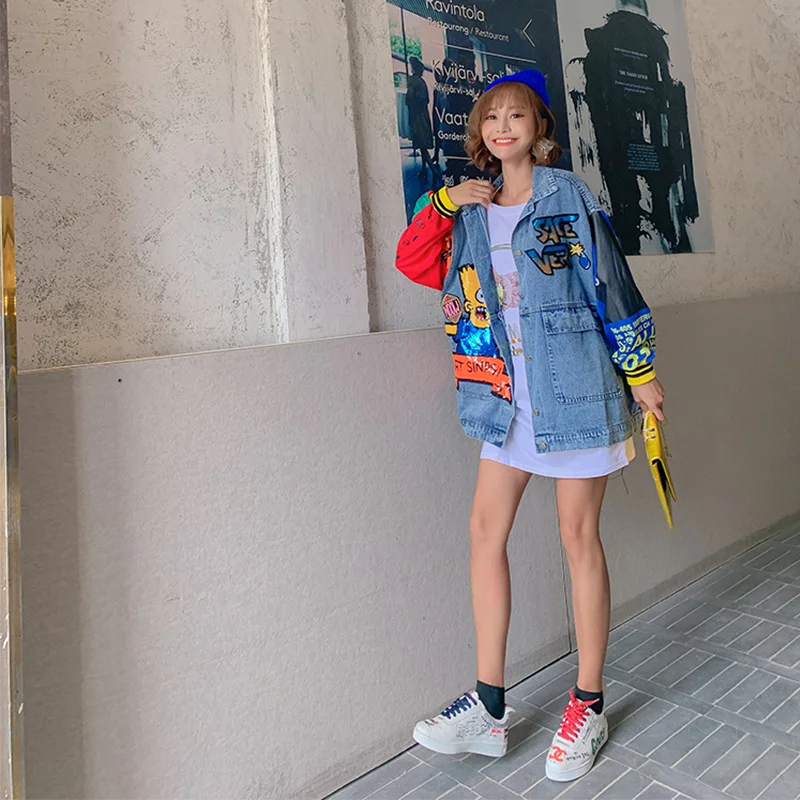 2021 Демисезонные женские джинсовые куртки с блестками | Женская одежда