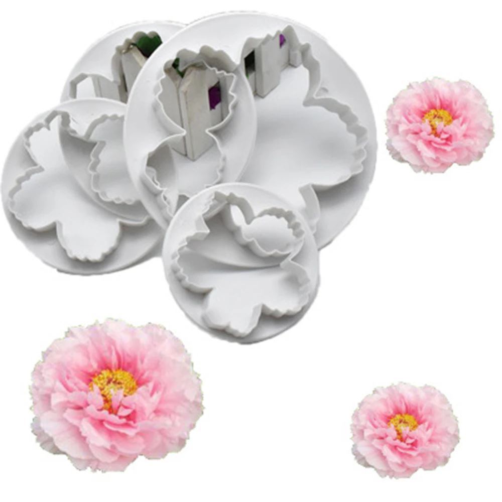 

4Pcs Peony Flower Petal Shape Cutter Fondant Cake Mold Cutter Decorating Sugarcraft Plunger Cookie Biscuit Cutter Tool Baking