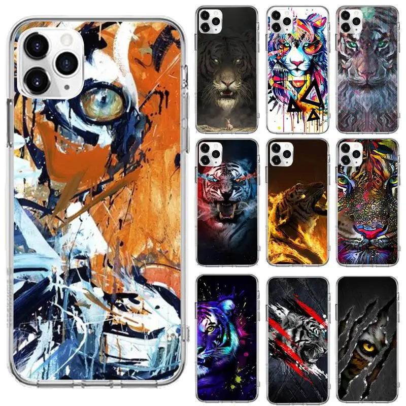 

tiger Phone Case For iphone 13 12 11 8 7 plus mini x xs xr pro max Transparent soft