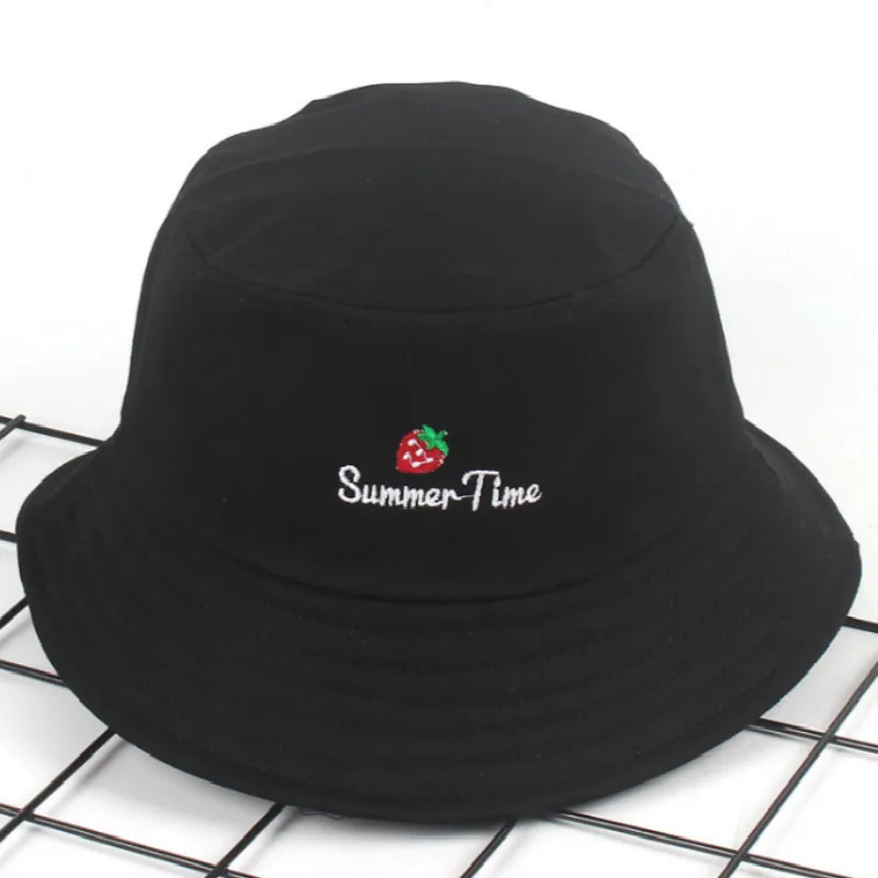 Женская хлопковая шапка-ведро с клубничкой двусторонняя пляжная шляпа вышивкой