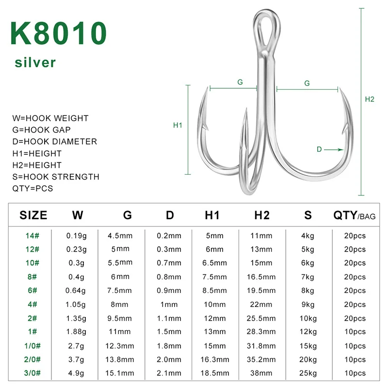 Тройные Крючки KATYUSHA рыболовные крючки 14 #-1/0 # из высокоуглеродистой стали