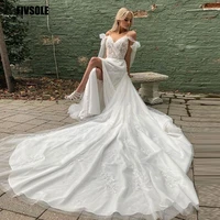 fivsole a line organza spaghetti straps wedding dresses vestido feminino lace appliques v neck bride formal party bridal gowns