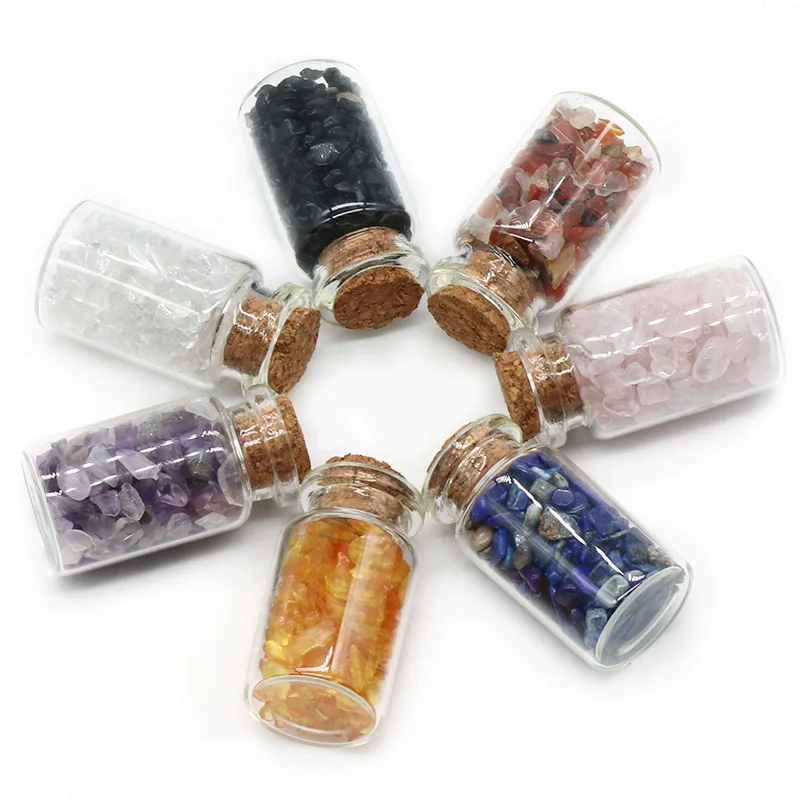 

7Pcs A set of Natural Crystal Rockstone Gravel Wishing Bottles Minerals Specimen Mini stone Reiki Healing Gift With a Box