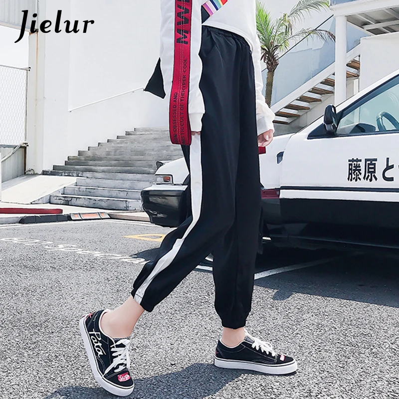 Jielur Autumn Harajuku BF Trousers for Women Loose S-XXL Fashion Candy Color Streetwear Spliced Side Stripe Harem Pants Female | Женская