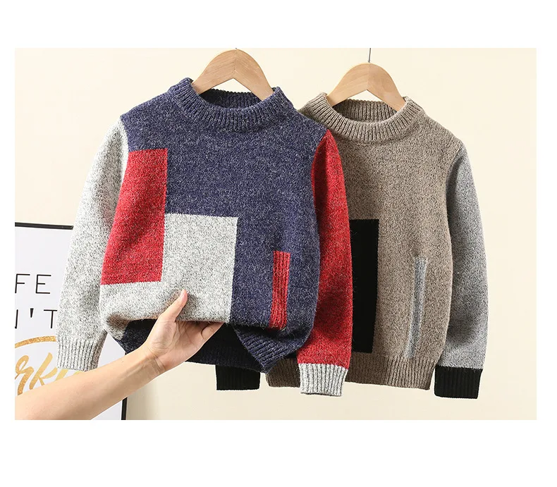 

Brand Boys Sweater Kids Winter Clothes Boy Warm Pullovers Loose Outerwear Children Cotton Teenage O-Neck Knitted Sweater Tops