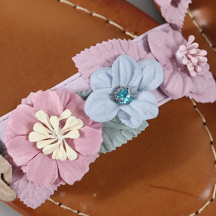 

2020 Sweet Flower Ladies Flat Sandals Plus Size Beach Breathable PU Leather Women Summer Shoes Cover Heel Calzado Mujer