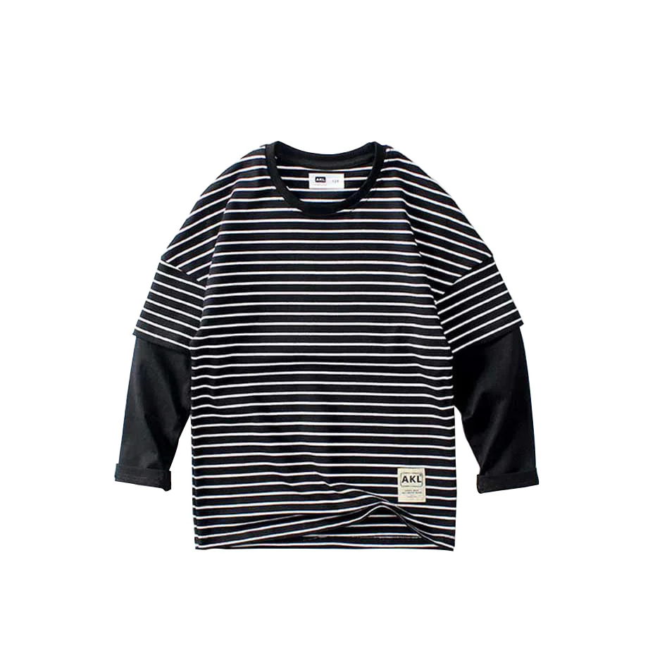 Футболки для мальчиков полосатая футболка Лоскутная имитация 2 шт. Детская