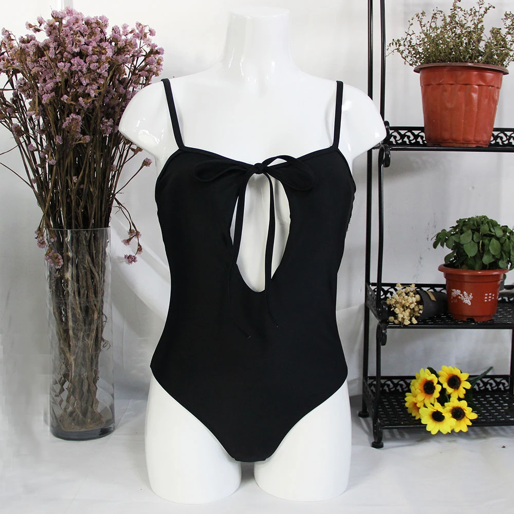 2020 сексуальный цельный купальник женский однотонный черный монокини с открытой