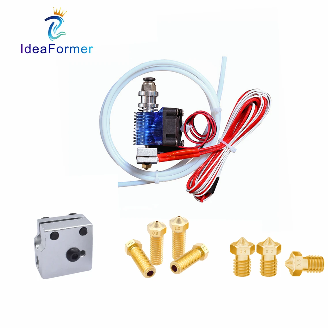 

3D Printer E3D V6 J-head Hot End With Fan for 1.75/3.0mm 12V/24V V6 Bowden 0.2/0.3/0.4/0.5mm Nozzle+Volcano Heating Block kit