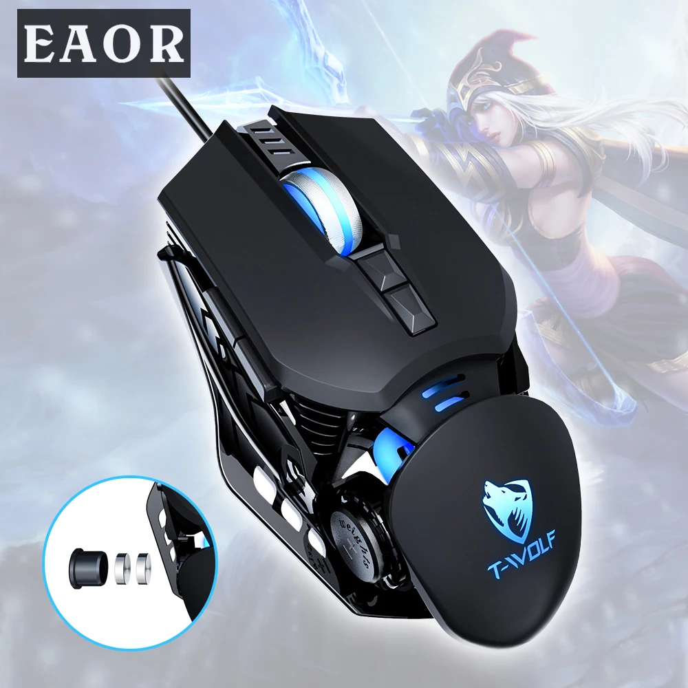 

Игровая мышь EAOR G530 «сделай сам», Проводная Механическая светящаяся мышь с программированием макросов, с регулируемым весом, для игры в PUBG, е...