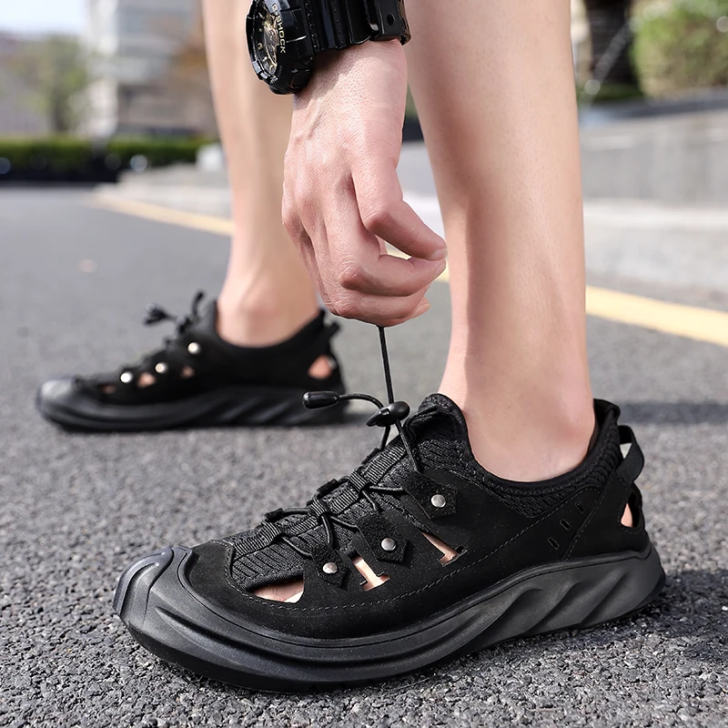 

Genuine Leather sandals men fahsion breathable shoes hiking Comfortable 2021 summer outdoor men's casual Beach sandalias