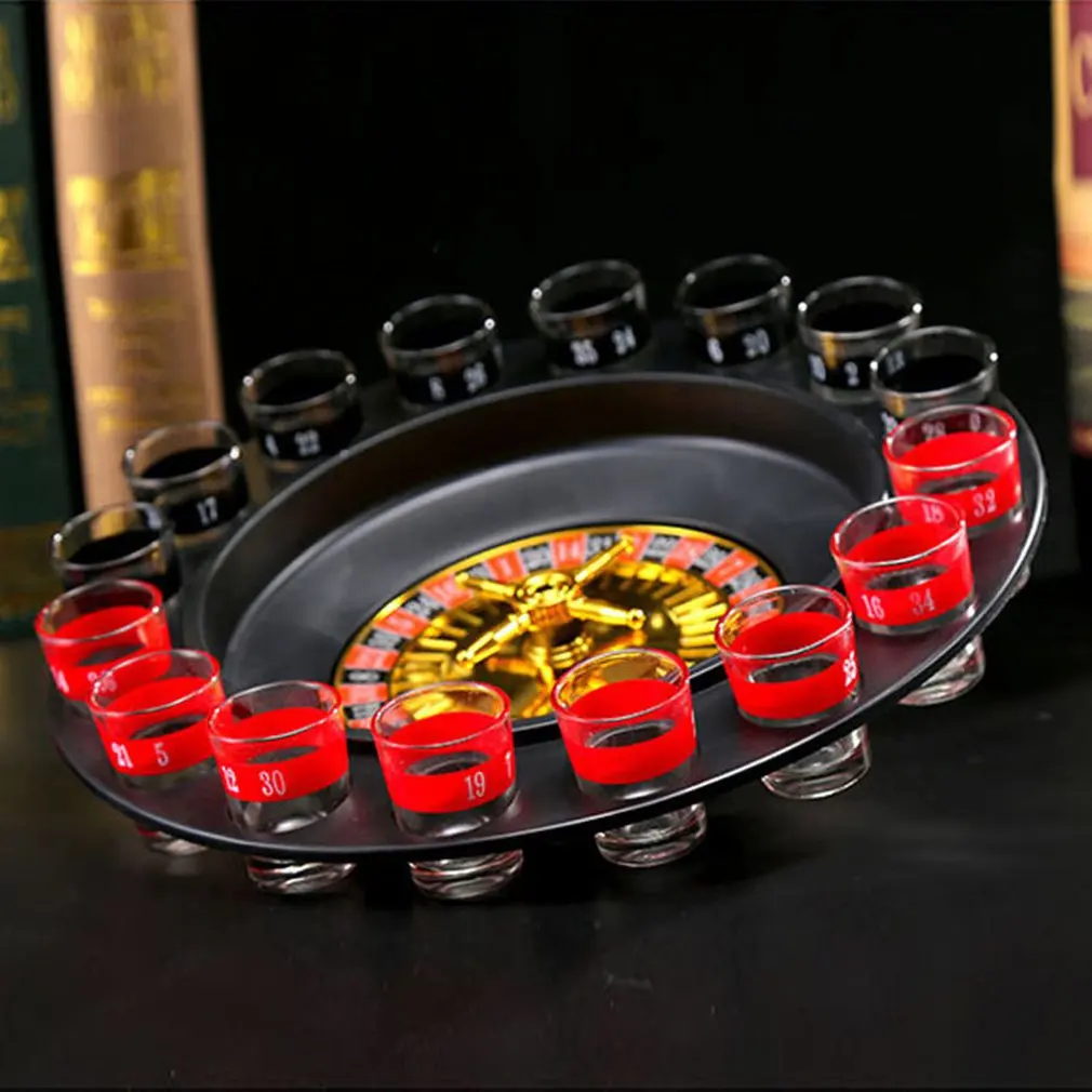 

16 Shot Glass Deluxe Russian Spinning Roulette Poker Chips Drinking Game Set Party Supplies Wine Games for Adult Drinken Game
