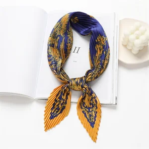 2022 Crinkle Satin Square Scarf For Women Silk Shawl Print Headband Neckerchief Female Hair Wraps Foulard Hijab Fashion Bandana