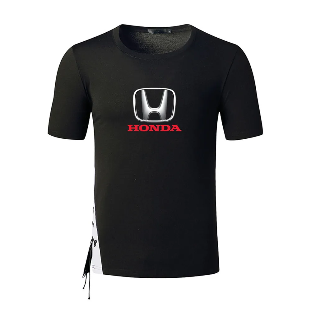

2021 Spring and summer men's trendy brand HONDA car logo personality printing short-sleeved wild round neck slim cotton top