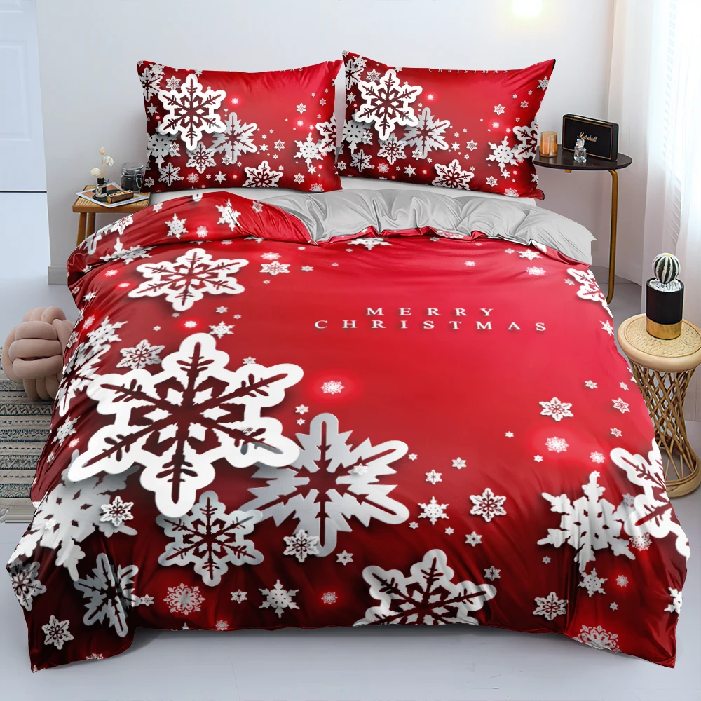 

3D Custom 200x200 Bed Linen Marry Christmas Bedding Sets Red Comforter/Quilt Covers Pillowcases Queen Full Twin Single Snowflake