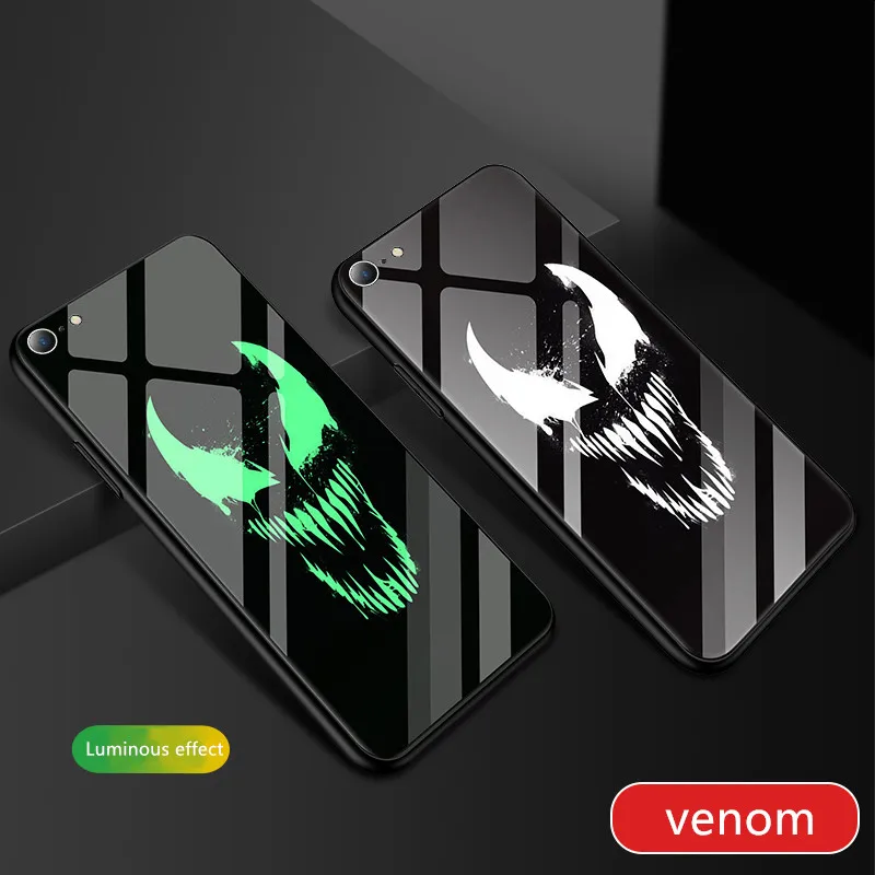 Venom Marvel роскошный светящийся чехол из закаленного стекла для телефона Железный человек Силиконовый чехол для iPhone 11 6 6s 7 8 Plus X XR XS Max Мстители Coque - Цвет: Venom