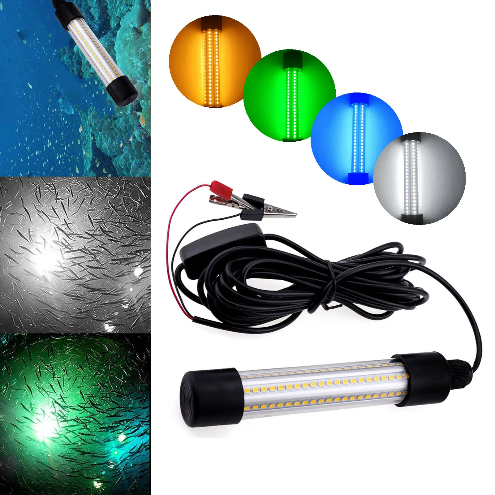 

LED Underwater Light Lamp 12V 1200LM Waterproof For Submersible Night Fishing Boat Outdoor Lighting White Warm Green Blue Lights