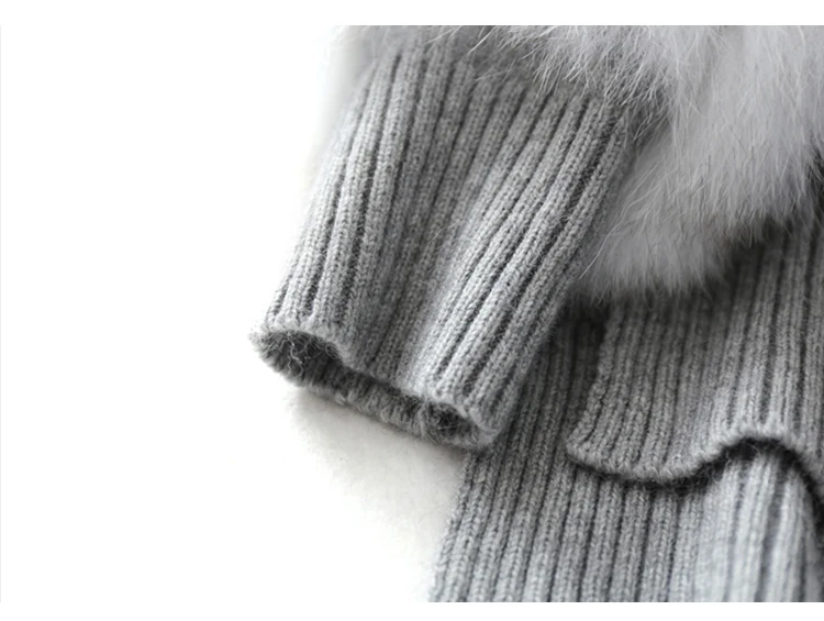 Женский пуловер с кроличьим мехом свободный толстый вязаный свитер в стиле