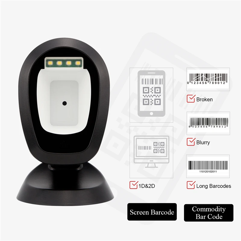 USB Автоматический сканер штрих-кодов Handsfree 1D 2D сканер штрих-кода 360 градусов Rorating сканирующая платформа с интерфейсом USB
