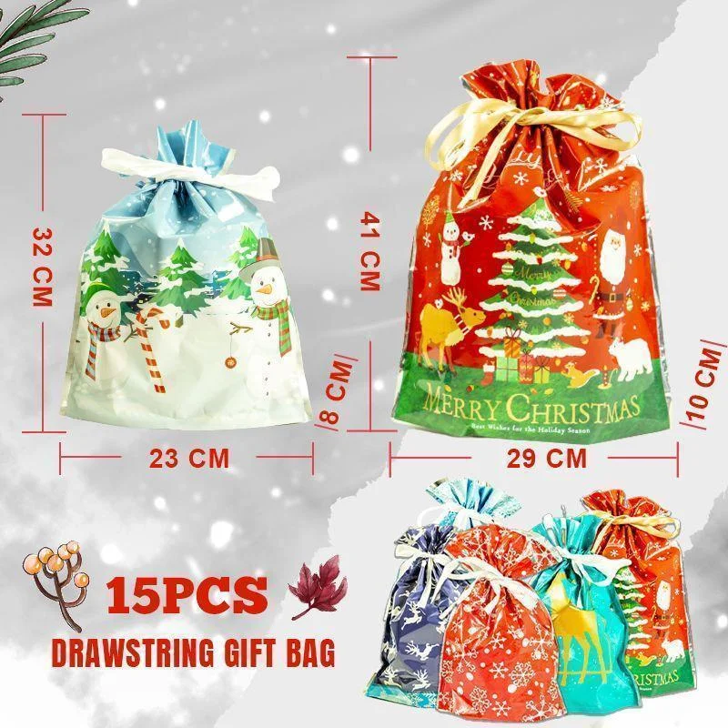 Bolsa de regalo de Navidad de 15 piezas, bolso con cord&oacute;n aleatorio, adorno colgante para &aacute;rbol de Navidad, galleta de caramelo, bolsas de envoltura de regalo-2