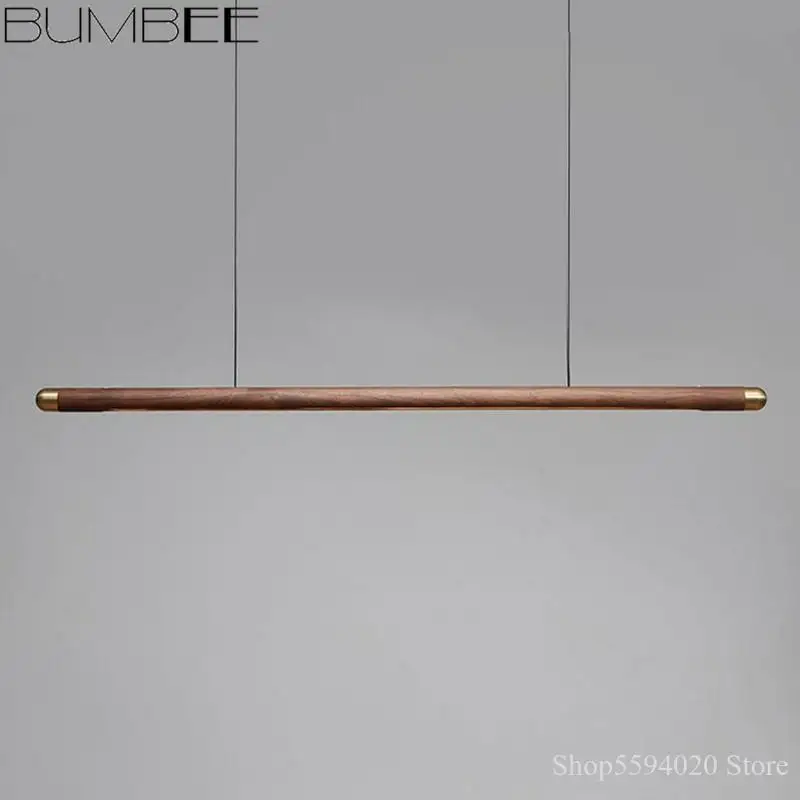 Скандинавские деревянные длинные подвесные светильники дизайнерские кухонные