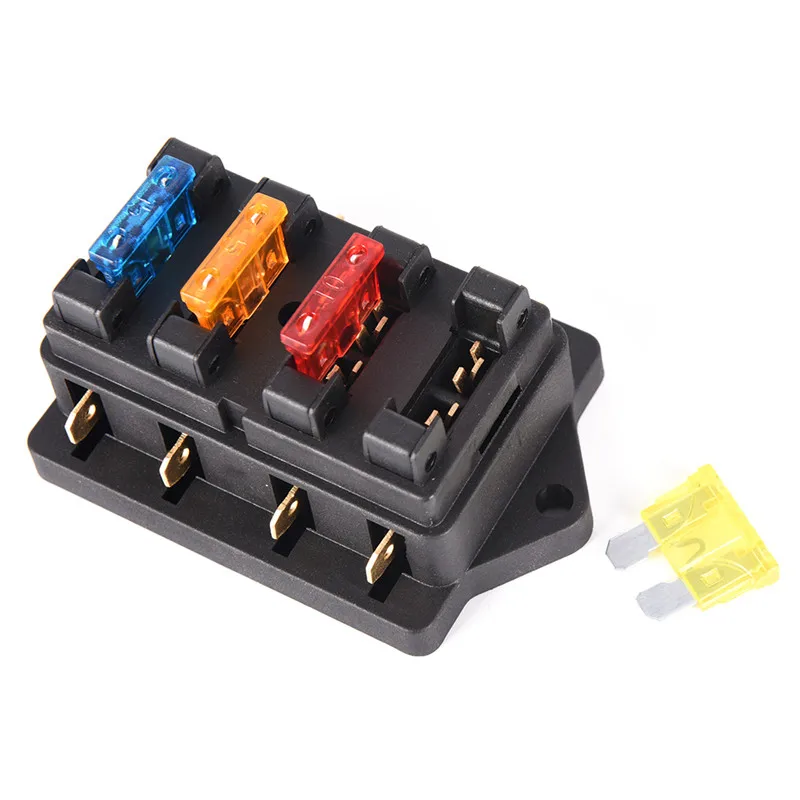 

Car 4 Way Circuit Standard ATO Blade Fuse Box Block Holder 12V/24V+4 Way Fuse